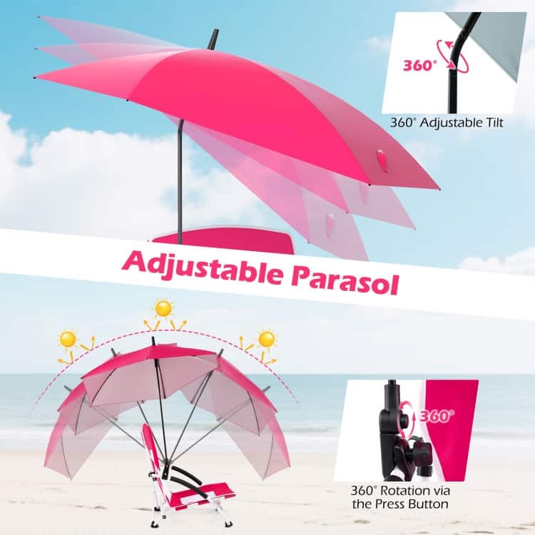 Metal Oxford Fabric Beach Chair with Umbrella and Carry Bag