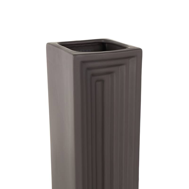 Black Ceramic Geometric Concaved Rectangular Decorative Vase