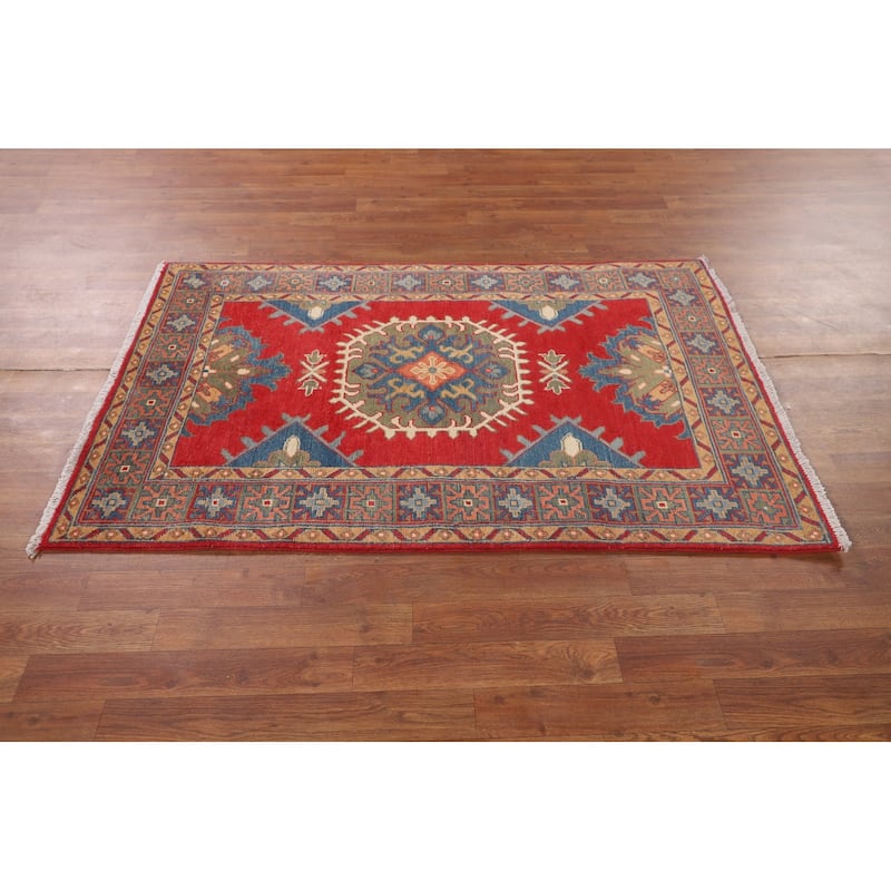 Red Kazak Accent Rug Hand-Knotted Wool Carpet - 3'4" x 5'1"