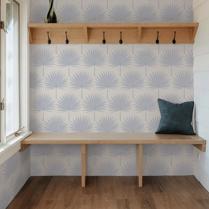 Tempaper Stamped Palm Peel and Stick Wallpaper Powder Blue/Off-White