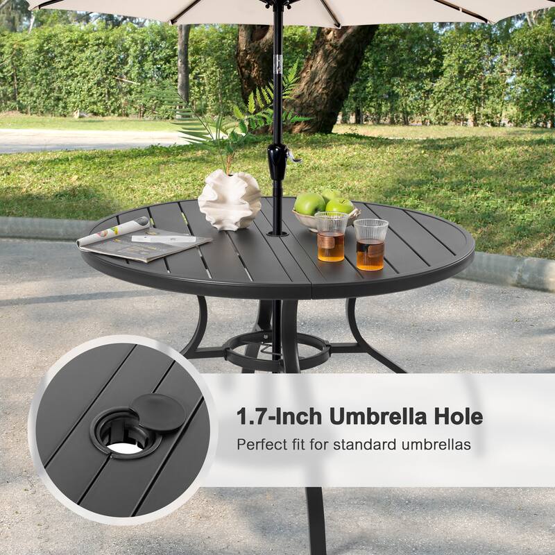 5PCS Outdoor Dining Set, 4 Wicker Chairs and Iron Table with Umbrella Hole, Black