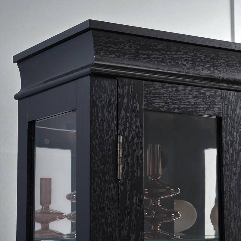 70" Lighted Glass Curio Display Cabinet with Wood Frame, Adjustable Shelves & Six-Tier Storage for Wine, Toys & Collectibles