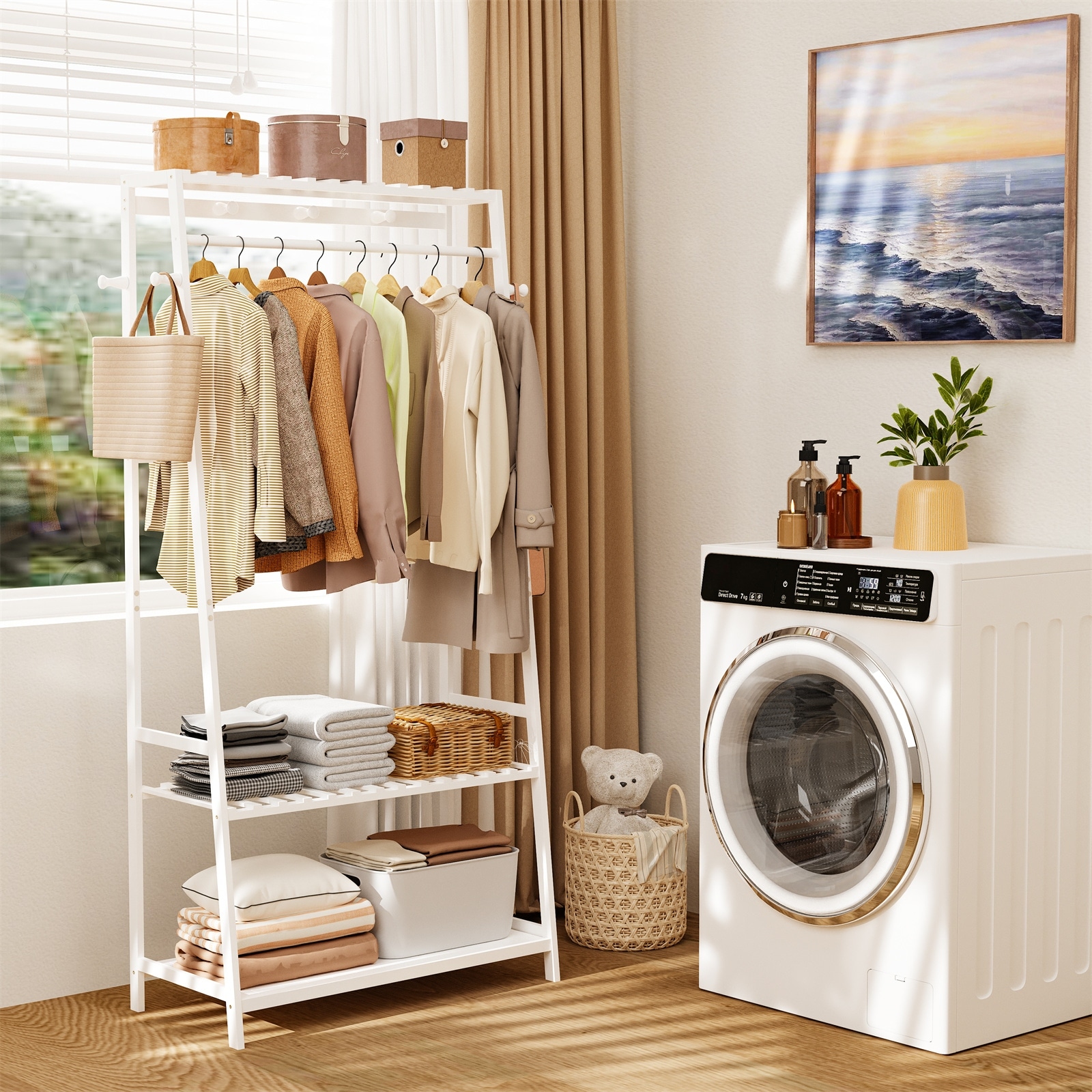 Laundry Room Tube Hanging Rail In Industrial Pipe Clothes Rail