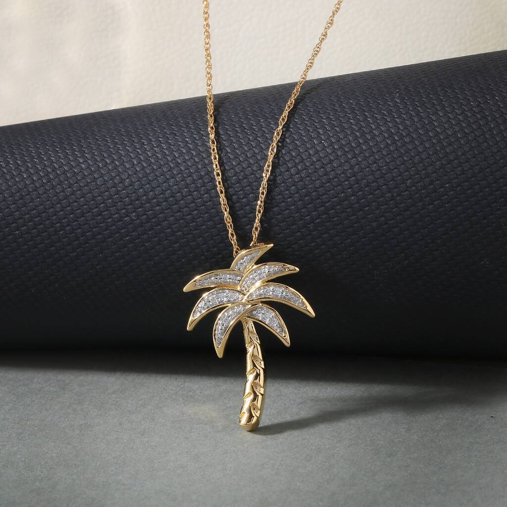 1/20ct Diamond Accented Palm Tree Pendant Necklace in Silver for Women