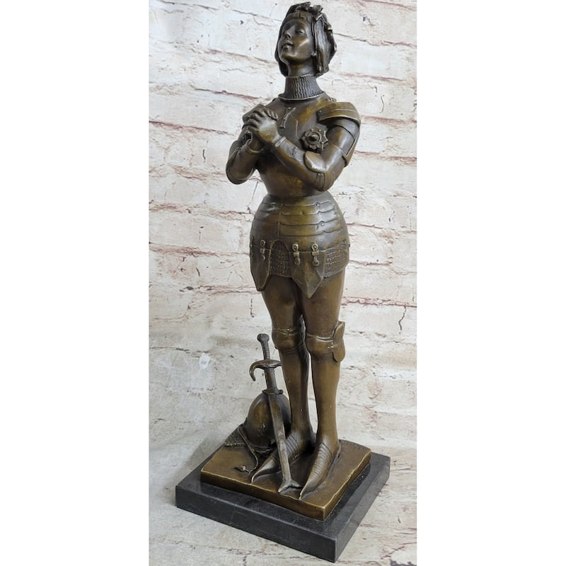 Joan Of Arc Roman Catholic Saint Praying Heroine Bronze Marble Statue Artwork