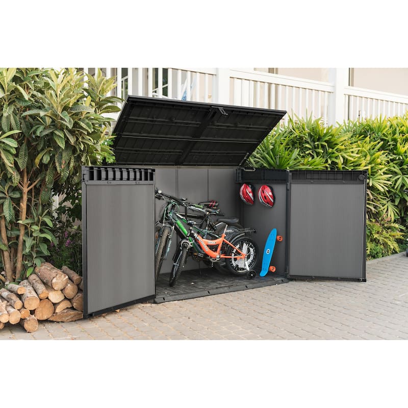 Keter Premier Jumbo Horizontal Resin Outdoor Storage Shed for Patio Furniture and Tools, Grey