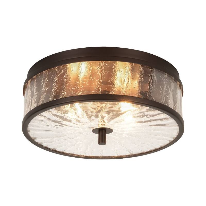 Industrial 2-Light Crackled Glass 12in Round Ceiling Light - 12 Inches