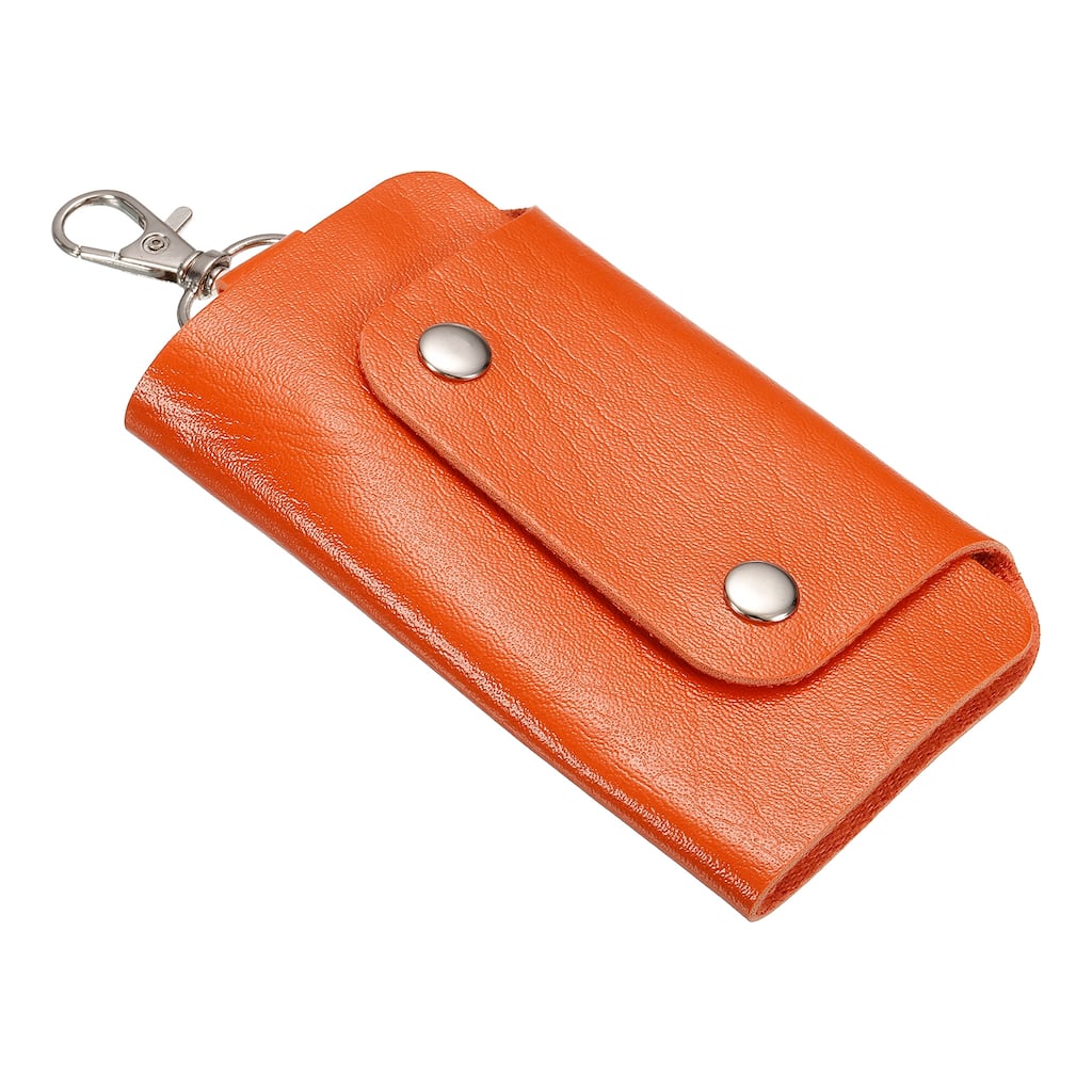 Key Case Cover, 1 Pack PU Leather 6 Keychain Holder Key Sleeve, Orange - 10.8x 6.5cm