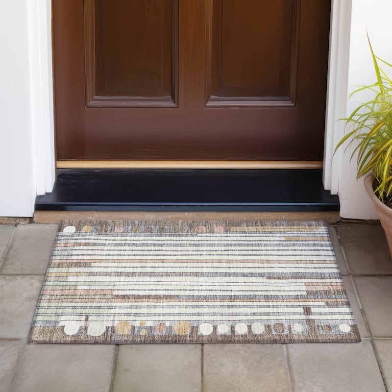 Machine Washable Indoor/Outdoor Casual Contemporary Chantille Rug - Brown - 1'8" x 2'6"