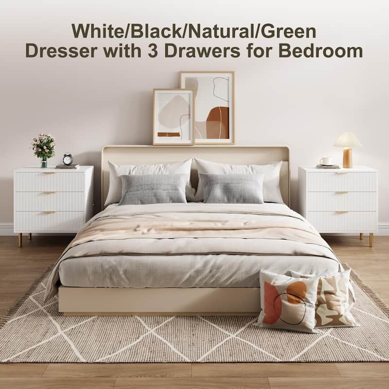 3 Drawer Dresser for Bedroom with Gold Handles, Modern Wooden Chest of Drawers