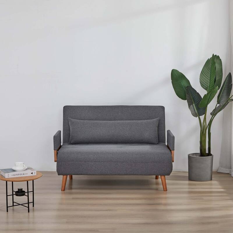 Extra Wide 3 in 1 Loveseat Folding Sofa Bed 10s Convert 3 Position Backrest Gray Small Apartment