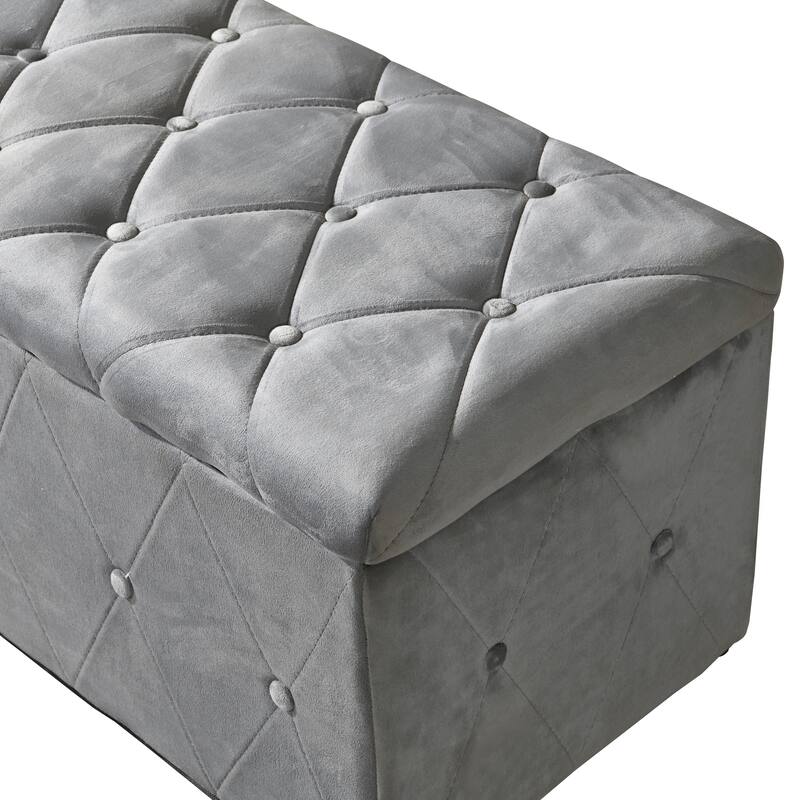 Rectangular Storage Ottoman Short velvet with 2 Set Ottomans