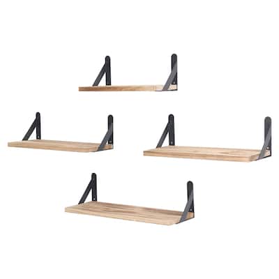 Wood Floating Shelves Set of 4, Wall Mounted Shelves for Bathroom Bedroom Living Room, and Kitchen Wall Decor 16.5*6.1in - Brown