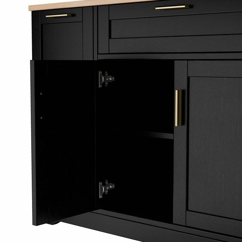 Multi-Functional Storage Sideboard & Extendable Dining Table with Adjustable Shelves, 3-Tier Pull-Out Rack