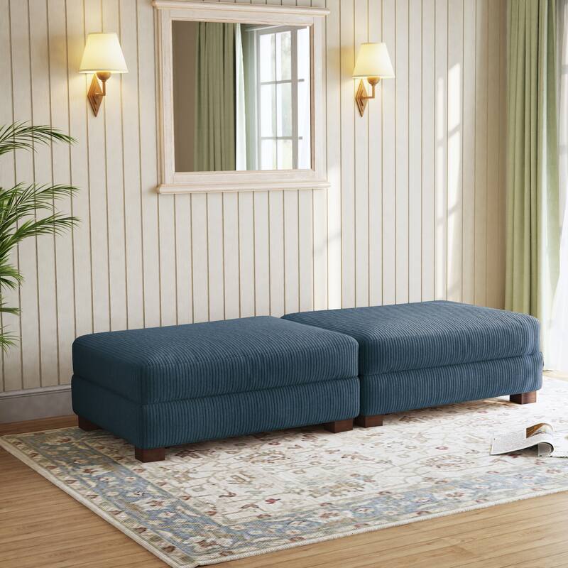 Set of 2 Upholstered Velvet Corduroy Ottoman - NAVY
