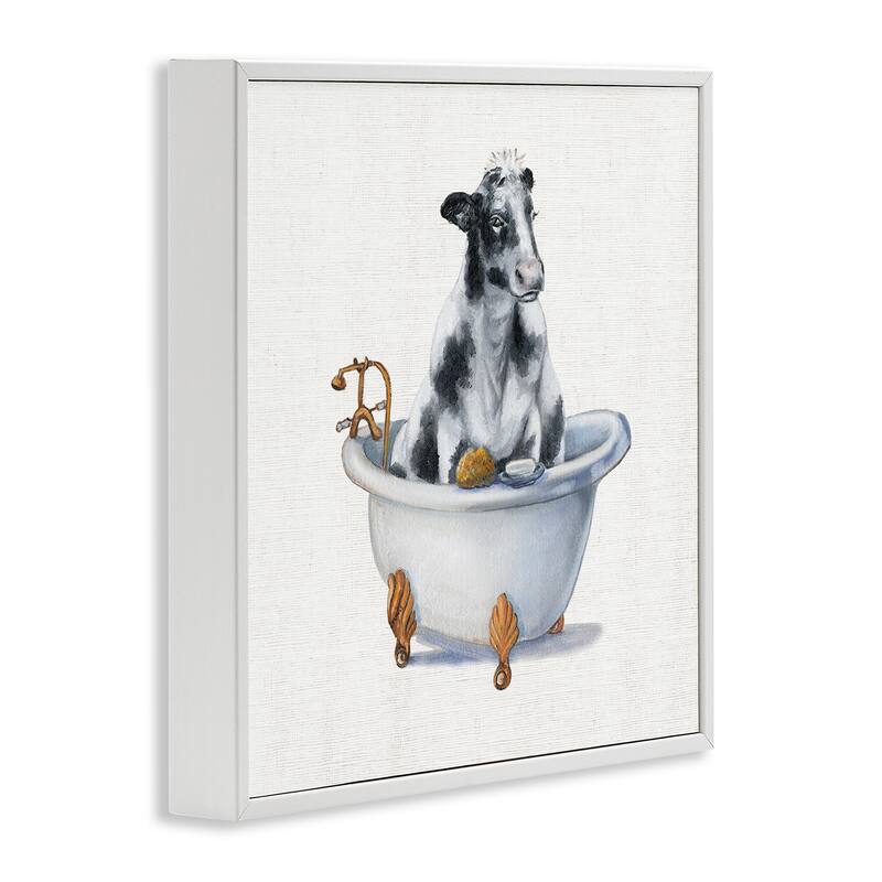Stupell Dairy Cow in Bathtub Country Farm Animal Framed Wall Art - Black