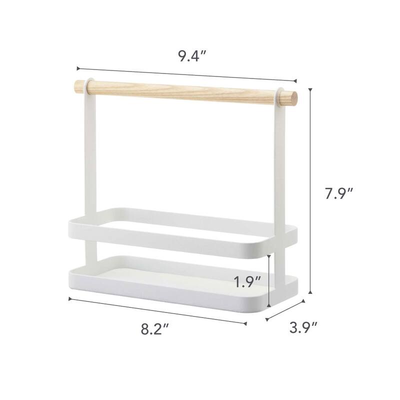 Yamazaki Home Tabletop Storage Caddy, Steel and Wood, Holds 4.4 lbs - L 3.94 x W 9.45 x H 7.87 inches