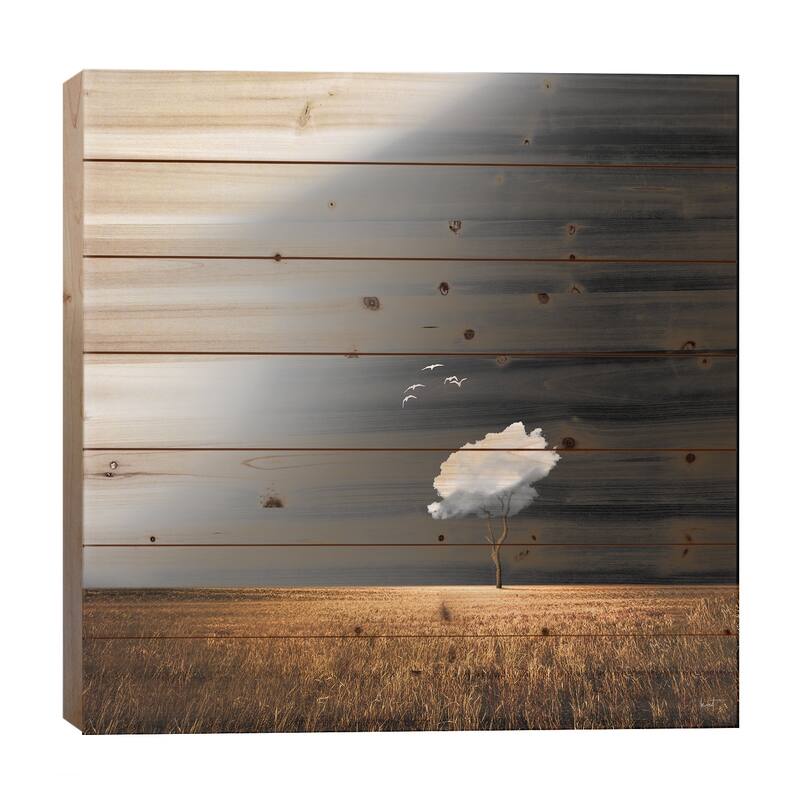 White Birds Print On Wood by Kathrin Federer - Multi-Color - 26x26x1.5
