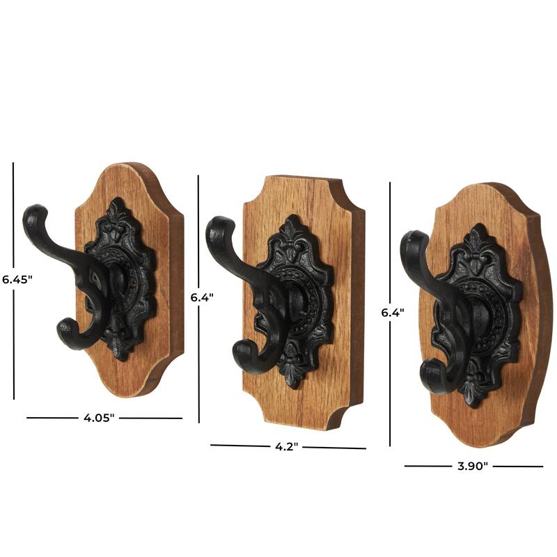 Brown Wooden Vintage Inspired Wall Hook with Black Beaded Frames and Varying Geometric Shapes (Set of 3 or 4)