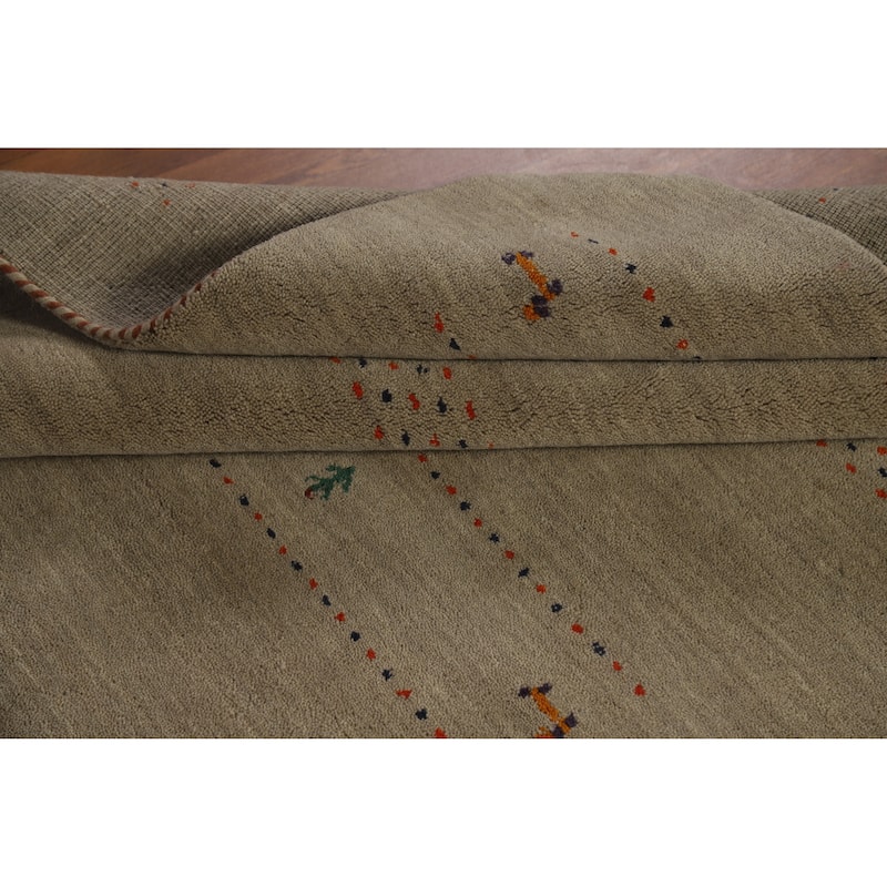 Hand Knotted Oriental 100% Wool Carpet Tribal Tribal Green Gabbeh Area Rug - 6' 6'' X 4' 7''