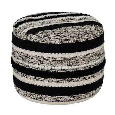 Contemporary Cotton Pouf Ottoman 18" Striped Design Sturdy and Lightweight for Living Room