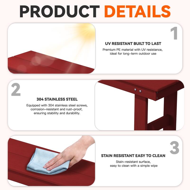 3-Piece HDPE Outdoor Dining Set with Umbrella Hole Table and Two 2-Person Benches