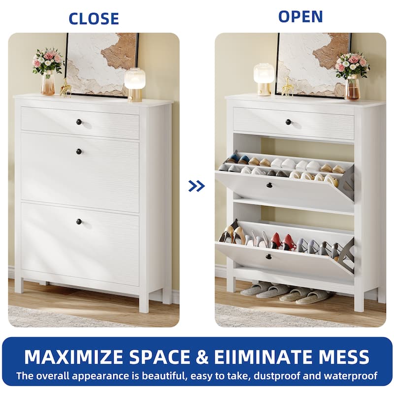 Moasis Narrow Shoe Cabinet with 2 Flip Drawers Adjustable Shoe Rack for Entryway
