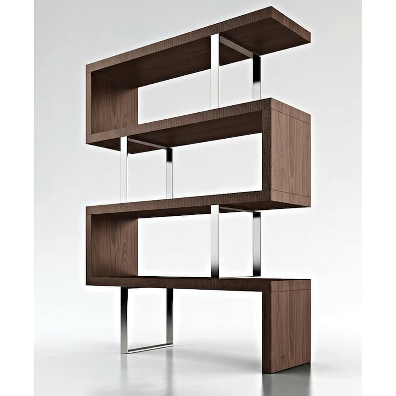 Cube Collection Oak Veneer Display Bookshelf with Metal Accents - 51''X16'' - Walnut