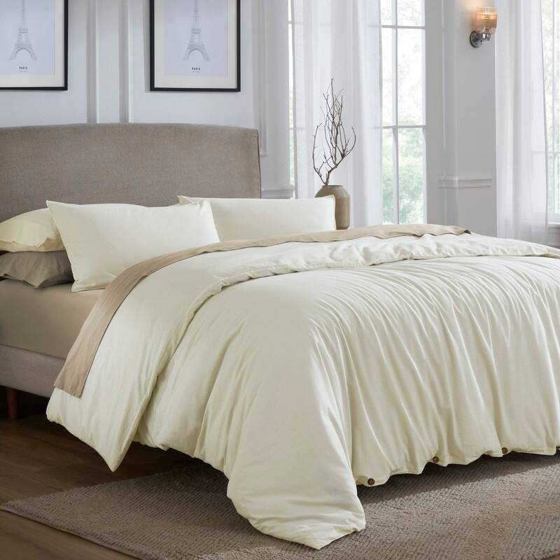 Superior Carmen 100% Cotton Relaxed Wash Duvet Cover Set - Ivory - King - Cal King