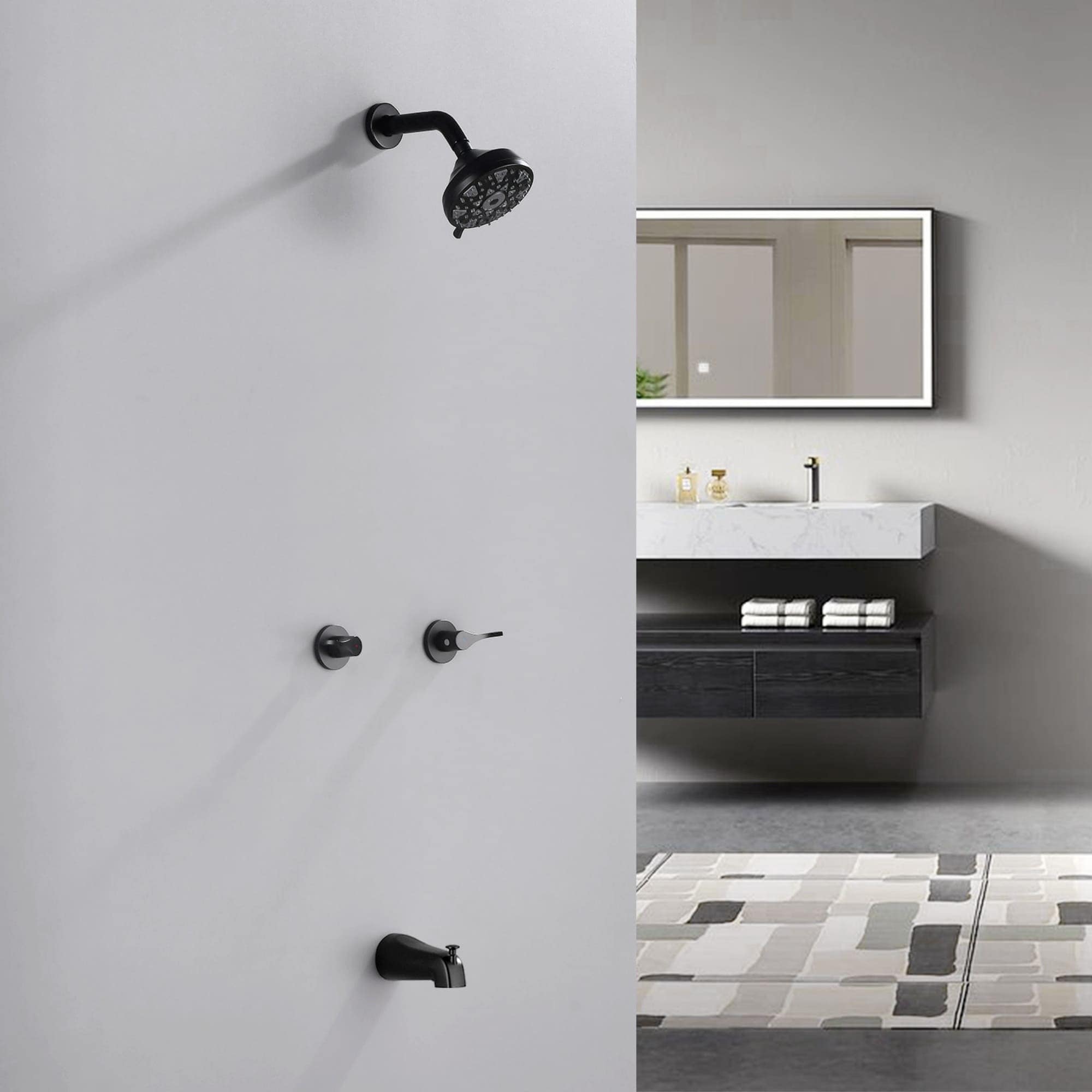 Wall Mounted Shower System With Tub Spout Double Handle Shower Faucet Set With Rough-In Valve