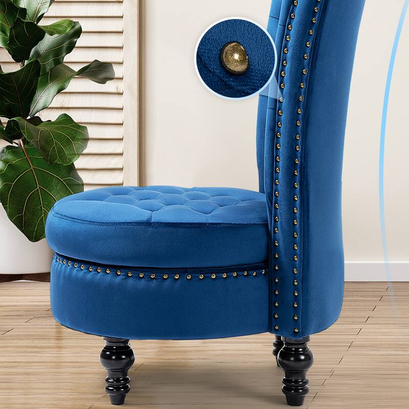 AVAWING Set of 2 High Back Throne Chair Velvet Armless Royal Accent Chair with Storage