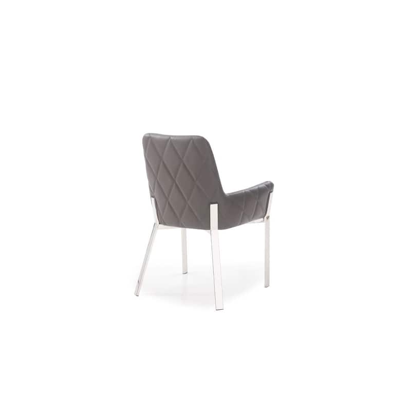 Modern Faux Leather Upholstered Dining Armchair with Silver Metal Legs and Solid Back for Living Room - 36”H x 24”W x 24”D