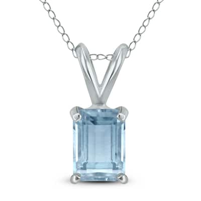 Marquee 14K White Gold 6x4MM Emerald Shaped Aquamarine Pendant