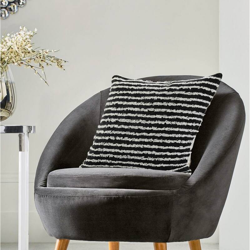 Handwoven Striped Shag Square Throw Pillow - 20" - Black and White