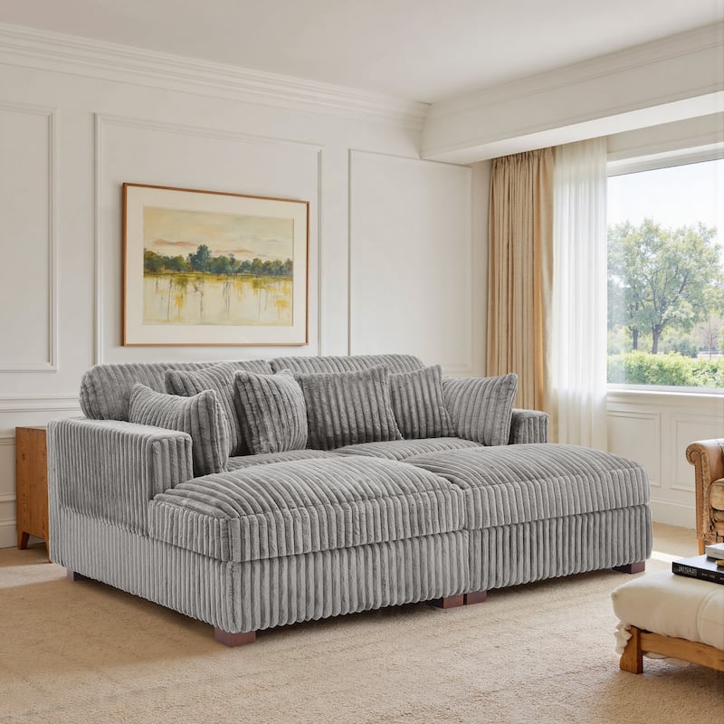 82" W Plush Corduroy Modular Sectional Sofa Chaise Lounge