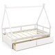 preview thumbnail 1 of 18, Costway Twin Size House Bed with Roof Safety Guardrail 2 Storage White