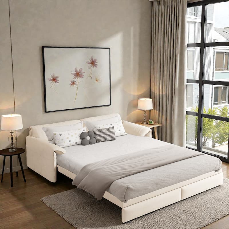 66" Pull Out Sofa Bed, 3-in-1 Convertible Queen Sleeper Sofa with Side Storage, Velvet Loveseat for Living Room Apartment