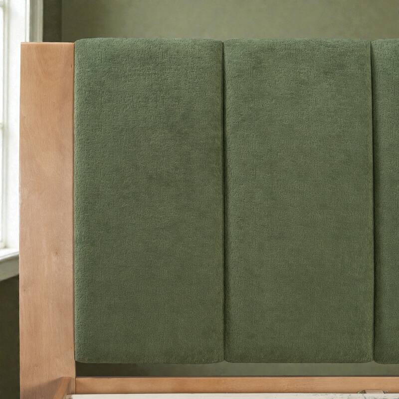 Premium Pine Wood Queen/King Bed Frame with Headboard, Mid Century Modern Platform Bed, Sturdy MDF Construction