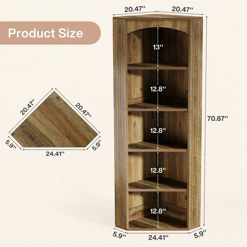 Freestanding Corner Storage Cabinet, 70.9" Tall Corner Bookshelf