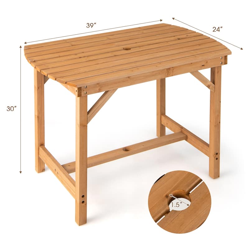 Gymax Outdoor Fir Wood Dining Table 1.5'' Umbrella Hole Yard Garden