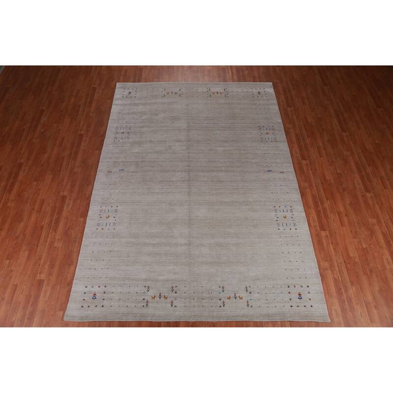 Gray Ivory Gabbeh Indian Area Rug Hand-Knotted Wool Carpet - 7'11" x 11'5"