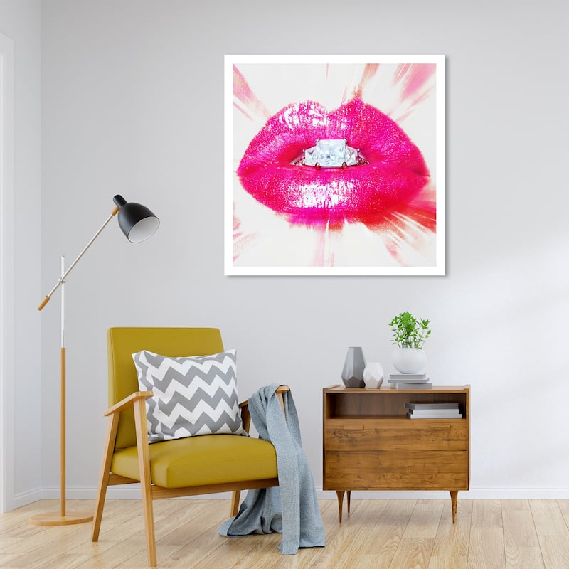 Wynwood Studio Canvas Fashion and Glam Diamonds and Kisses Pink and Hot Pink Glam Wall Art Canvas Print - 30 x 30