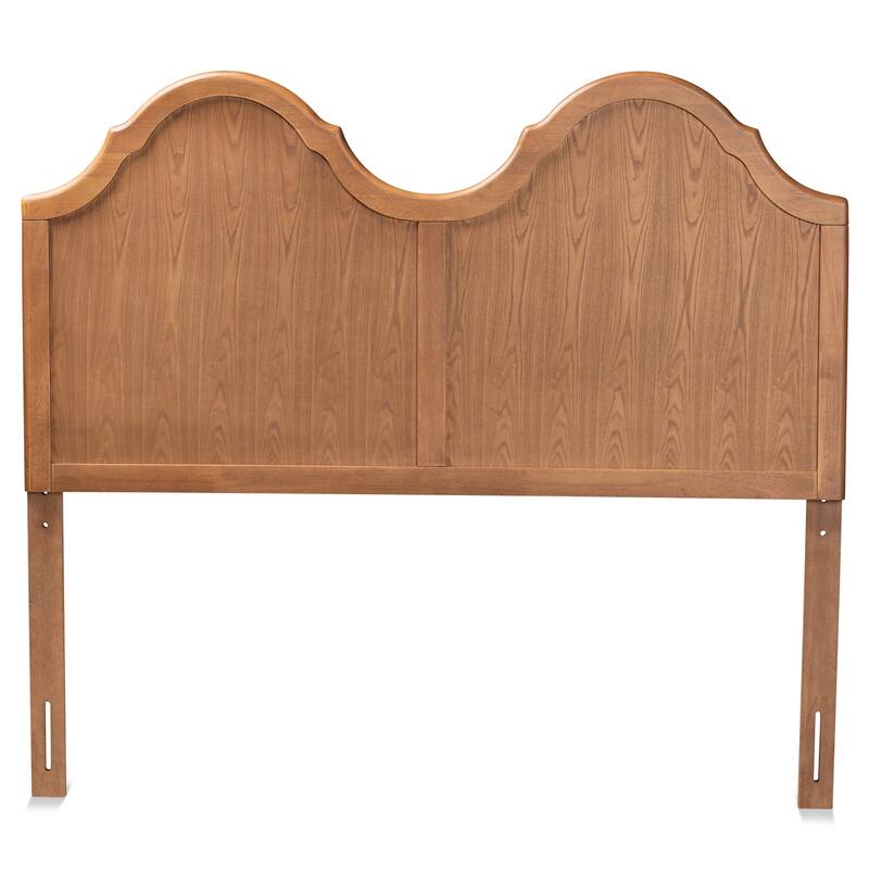 Traditional Ash Walnut Wood Queen Size Arched Headboard with Curved Detailing and Warm Natural Finish