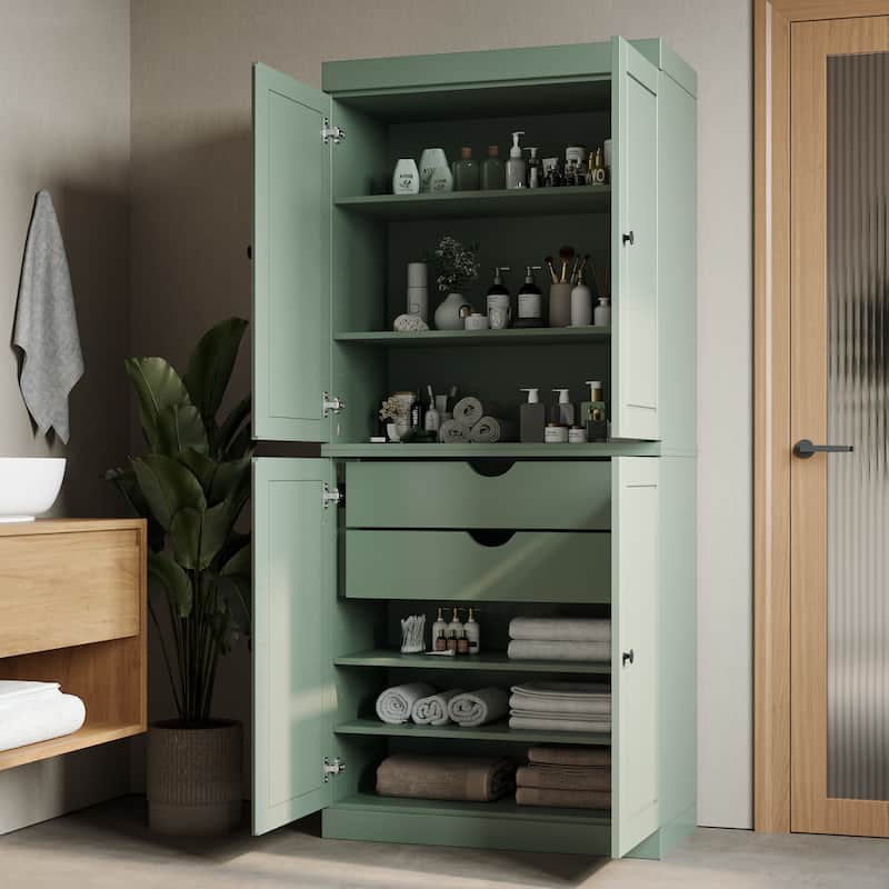 Palace Imports 100% Solid Wood Bathroom Storage Cabinet, Raised Panel Doors, 2 Drawers, Adjustable Shelves, 32" Wide, 71.5" Tall - Sage