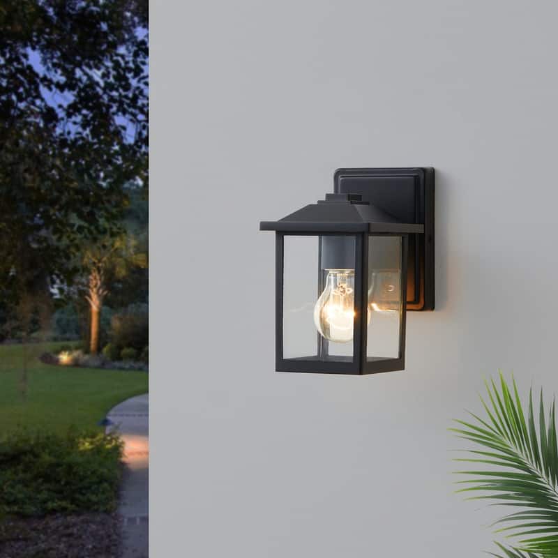 KAWOTI 1-Light Minimalist Temple-Inspired Outdoor Lantern (Set of 2) - Black