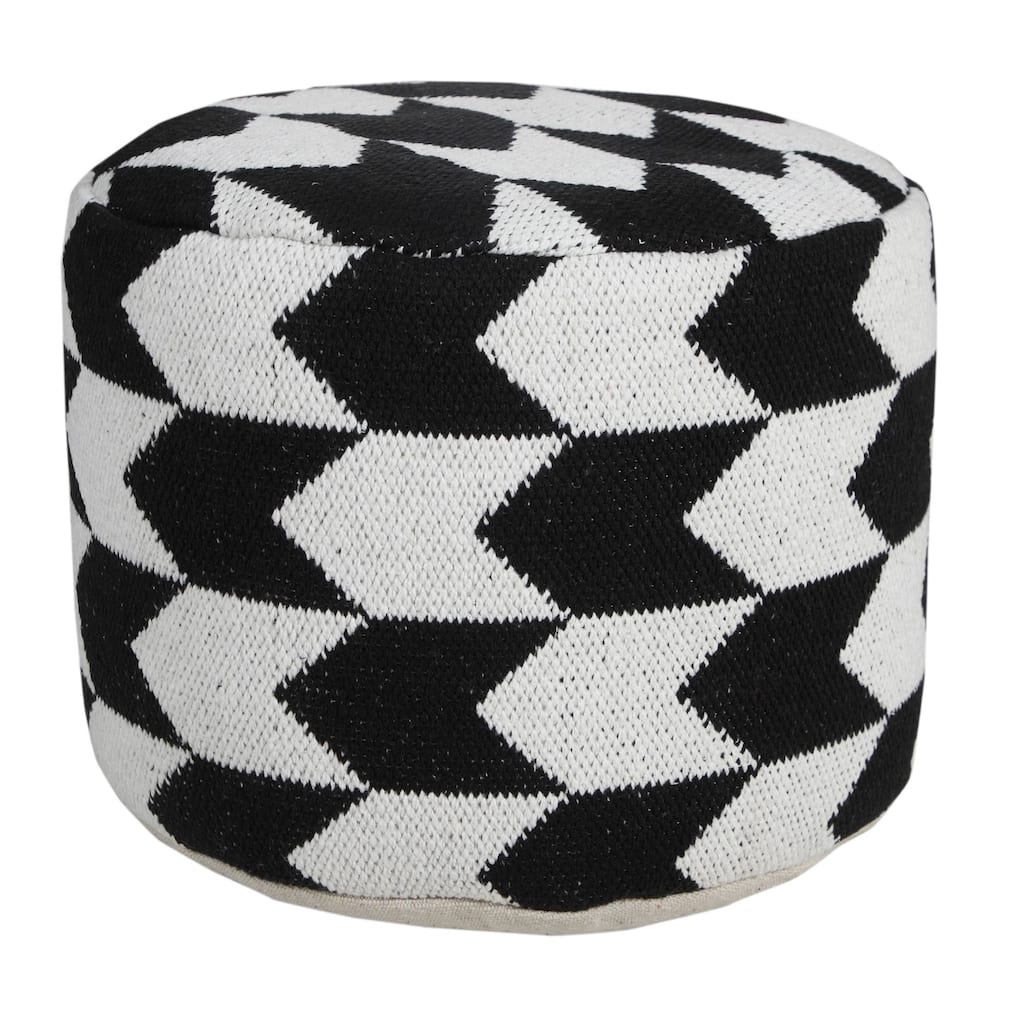 18" White and Black Chevron Arrow Round Pouf Ottoman