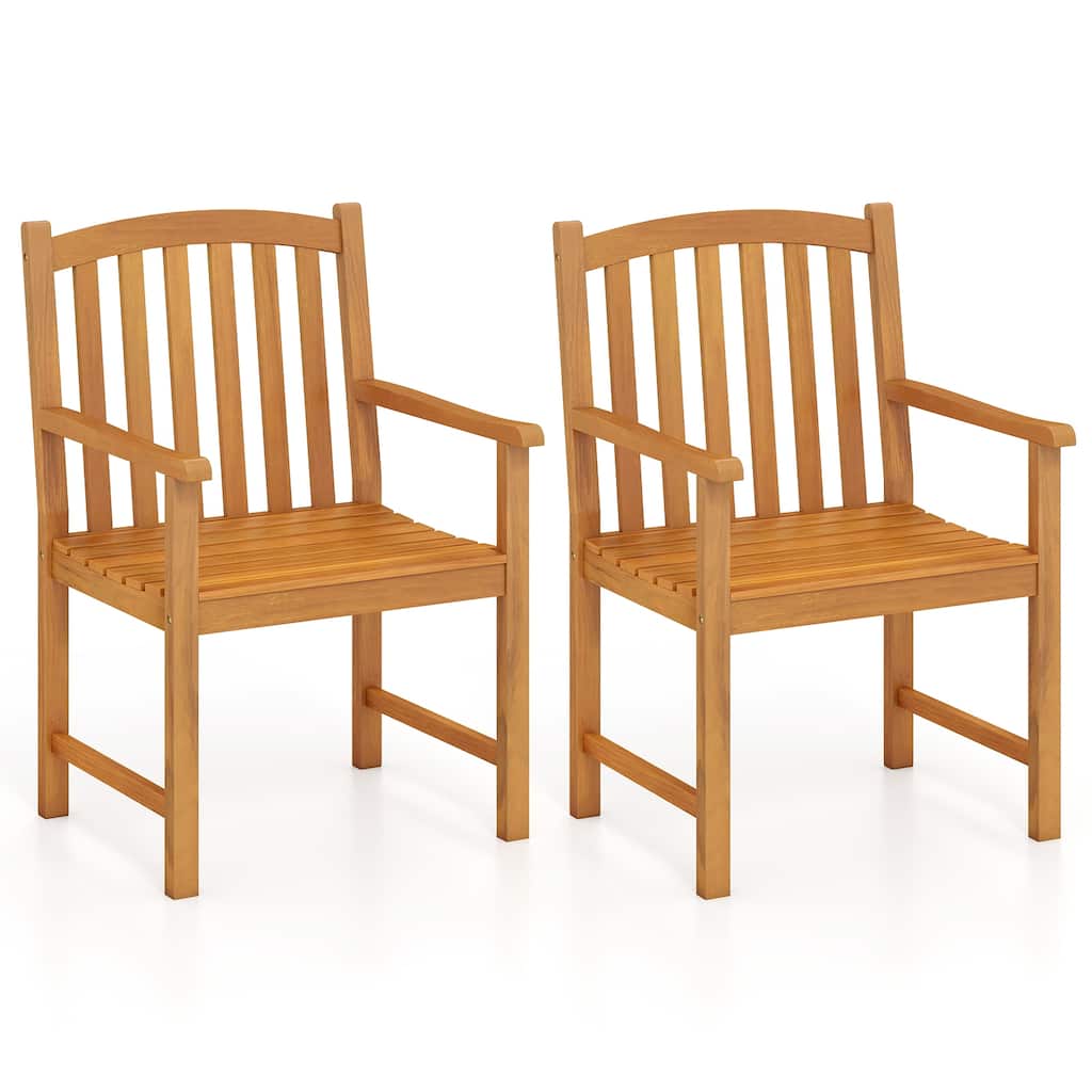 Set of 2 Natural Acacia Wood Patio Armchairs with Slatted Seat, Ergonomic Back and 400lb Capacity - 22.5" x 24" x 36"