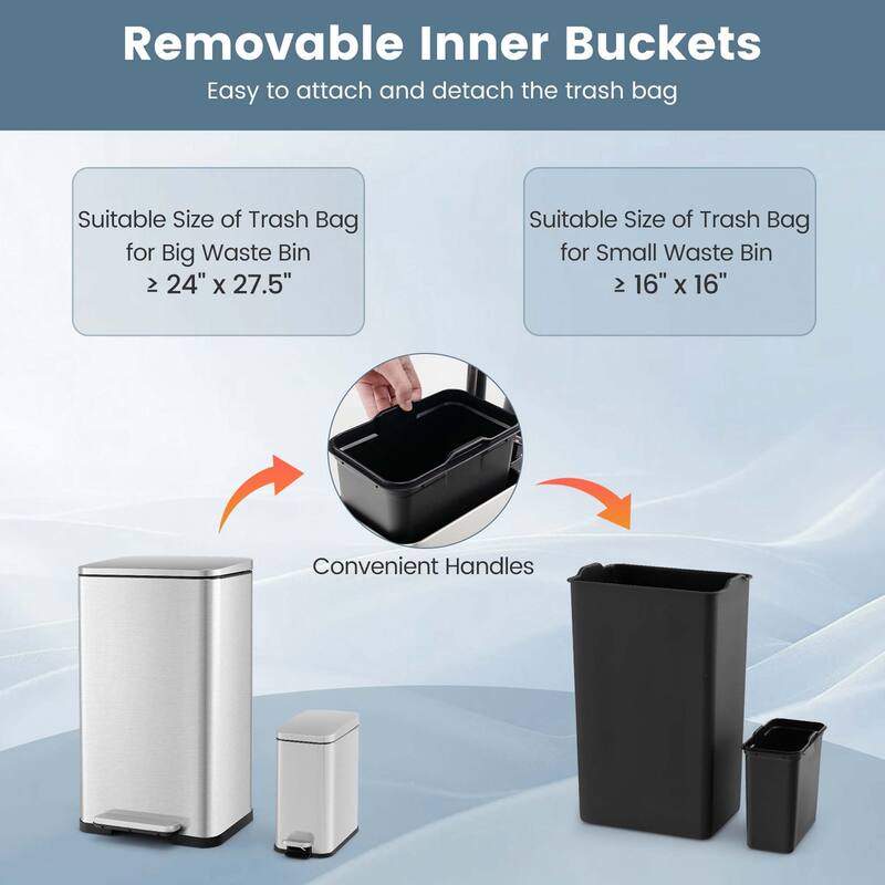 Costway 2 Pack Trash Can Combo Set with Step-on Pedal Removable Inner