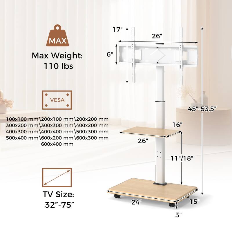 Gymax Rolling TV Stand on Wheels w/30 Degree Tilt Mount Adjustable