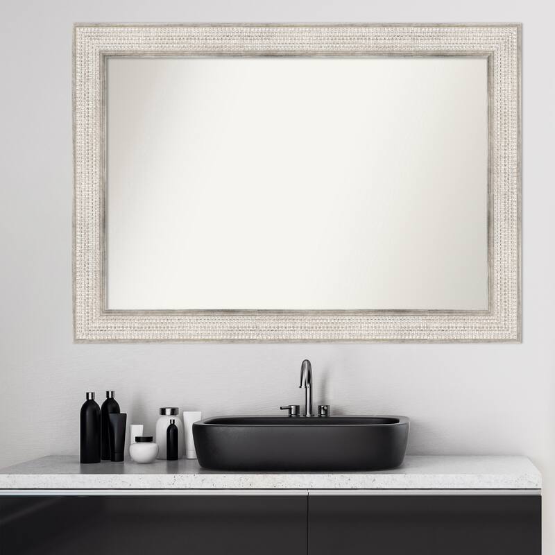 Non-Beveled Wood Bathroom Wall Mirror - Trellis Silver Frame - Trellis Silver